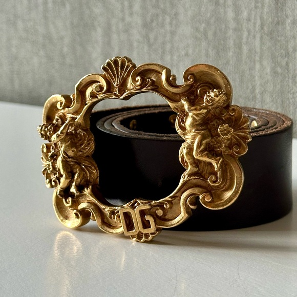 Vintage Dolce & Gabbana Angel x DG Buckle Leather Belt Brown Gold 36 IN / 90CM main image 10